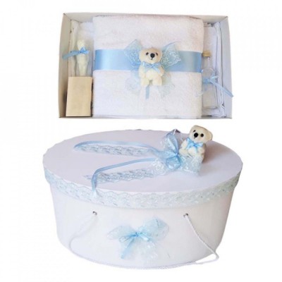 Set trusou botez si cutie trusou, Ursulet, dantela bleu, Denikos&amp;reg; 457 foto