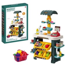 Set de joaca pentru copii supermarket cu lumini si sunete WePro Store, dispozitiv de scanat, casa de marcat cu bani, rafturi, fructe si legume, cantar