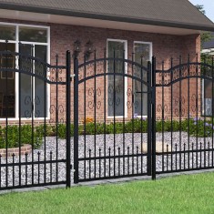 Poartă gard cu v&acirc;rf negru 103x175 cm oțel vopsit electrostatic
