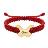 Bratara personalizata snur impletit fluturas si nume gravat din argint 925 placat cu aur galben 24K