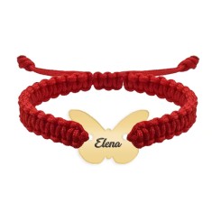 Bratara personalizata snur impletit fluturas si nume gravat din argint 925 placat cu aur galben 24K