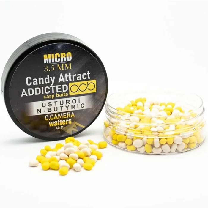 Wafters Addicted Carp Baits Pillow Candy Attract Micro, Usturoi &amp; N-Butyric, Alb / Galben, 3.5mm, 40ml