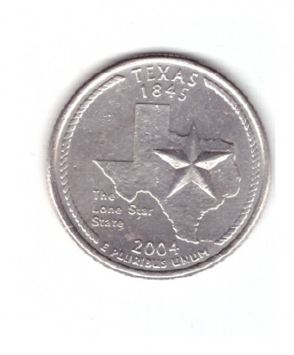 Moneda SUA 25 centi/quarter dollar 2004 P, Texas 1845, stare foarte buna, curata foto