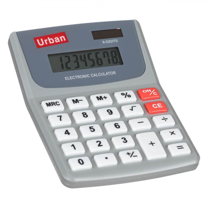 Calculator Electronic Urban 8-Digits, Gri, 9.5x12.5x1cm, Panou Solar Integrat