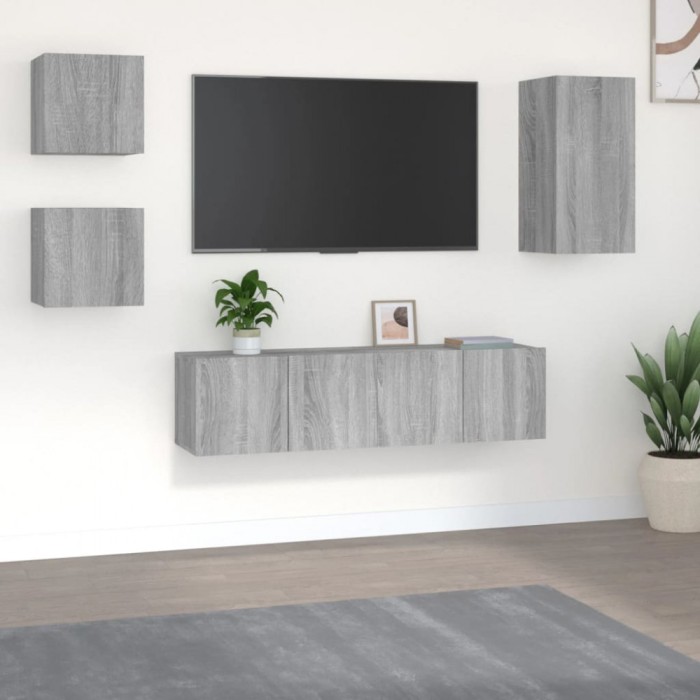 Set dulapuri TV, 5 piese, gri sonoma, lemn prelucrat