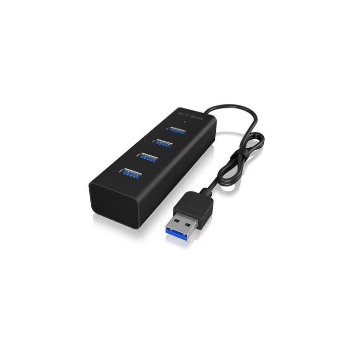 HUB extern Icy Box, porturi USB: USB 3.0 x 4, conectare prin USB-A, aluminiu, negru, &quot;IB-HUB1409-U3&quot; (timbru verde 0.8 lei)