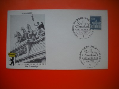 HOPCT PLIC S NR 517 QUADRIGA POARTA BRANDENBURG -ROLLEN MARKEN 1967 GERMANIA -NECIRCULAT foto