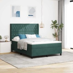 vidaXL Pat cu boxă spring LED și saltea Verde &icirc;nchis 140 x 200 cm 3343817