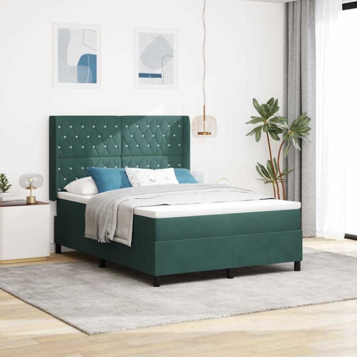 vidaXL Pat cu boxă spring LED și saltea Verde 140 x 190 cm Catifea 3343811