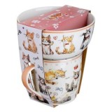 Set Ceramice Alb cu Model Pisici pentru Cafea și Gustare, CMCLASS