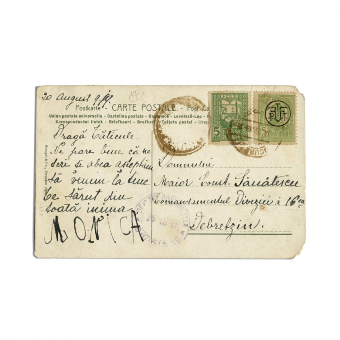Monica Sănătescu, carte poștală pentru Constantin Sănătescu, 20 august 1919