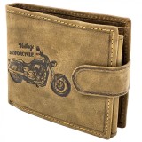 Portofel Barbati Personalizat Micutz&reg; Moto Vintage Maro, 12,5x10x2 cm, Lant pentru Prindere, Piele Naturala