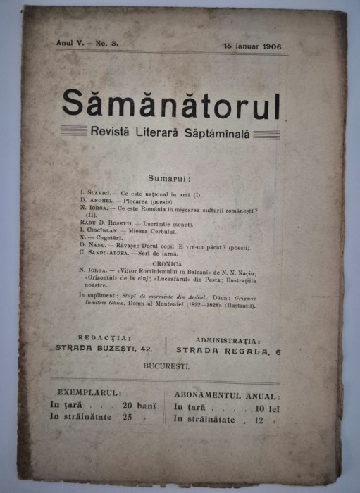 Carte veche Revista Samanatorul An 5 Numar 3 1906