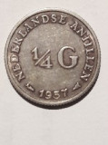 Moneda 1/4 Gulden 1957Antilele Olandeze argint, America Centrala si de Sud