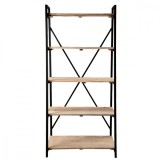 Raft din fier negru cu 5 polite din lemn natur 90 cm x 47 cm x 191 h