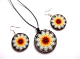 Set Bijuterii Lemn Handmade Mandala: Colier &amp; Cercei Decoupage, Diametru 40mm/30mm, Lac Ecologic