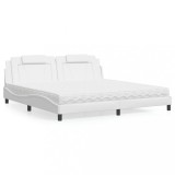 VidaXL Pat cu saltea, alb, 200x200 cm, piele ecologică