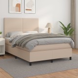 vidaXL Pat box spring cu saltea, cappuccino, 140x190cm piele ecologică