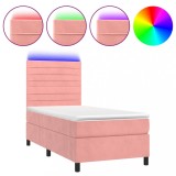 Cumpara ieftin Pat continental cu saltea &amp; LED, roz, 80x200 cm, catifea
