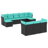 Cumpara ieftin Set canapele de gradina cu 10 piese si perne, poliratan negru
