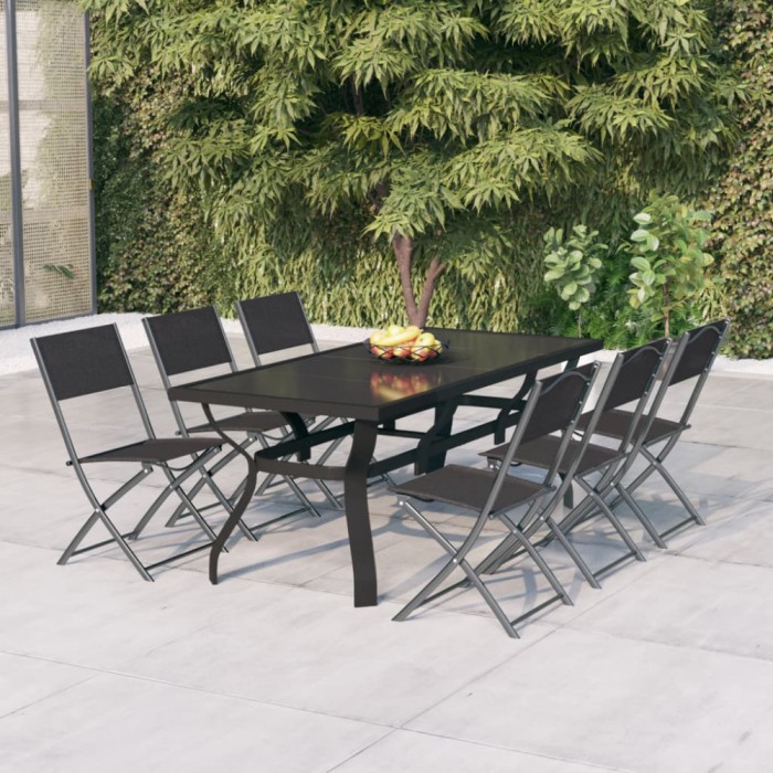 Gossi set de servit masa pentru gradina, 7 piese, gri si negru