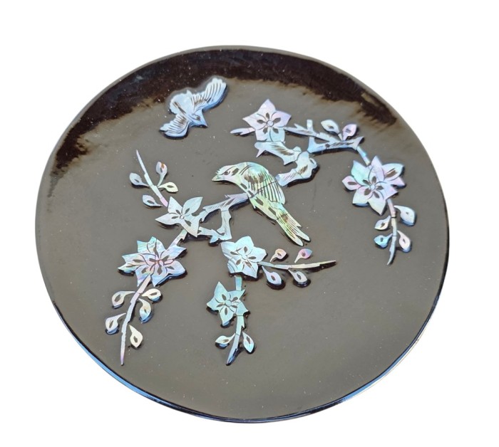 FARFURIOARA DECORATIVA VINTAGE DIN LEMN EXOTIC CU INTARSII DE SIDEF