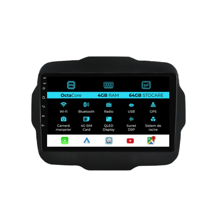 Navigatie Dedicata Jeep Renegade (2016-2020), 9Inch, 4Gb Ram, 64Gb Stocare, Carplay