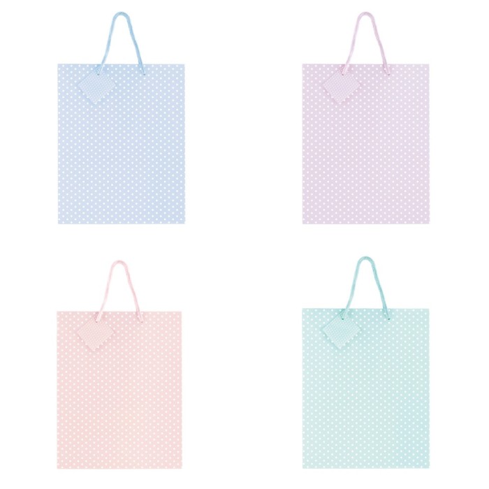Sacosa Pastel cu buline, din hartie cu maner din snur, 17.8 x 23 x 9.8 cm (20
