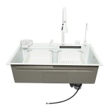 Chiuveta bucatarie multifunctionala din otel inoxidabil cu doua baterii, functie cascada, spalator pahare, dozator sapun, scurgator, tava, tocator