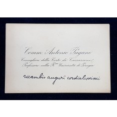 CARTE DE VIZITA APARTINAND COMM . ANTONIO PAGANO , CONSILIER LA CURTEA DE CASATIE PERUGIA, PERIOADA INTERBELICA