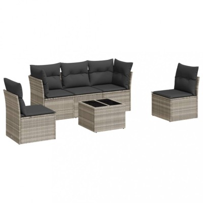 Set canapele de gradina cu perne, 6 piese gri deschis poliratan foto