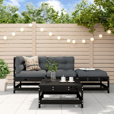 vidaXL Set mobilier relaxare de grădină 4 piese, negru, lemn masiv pin foto