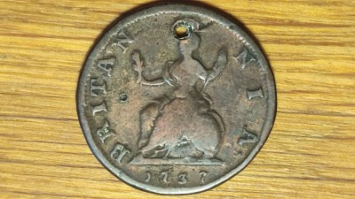 Marea Britanie medievala -moneda de colectie- 1 farthing 1737 -George II (seria cu primul bust) foto