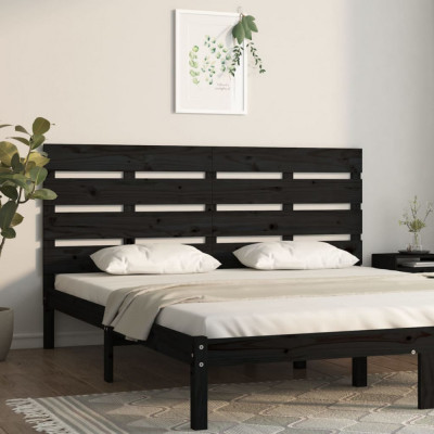 vidaXL Tăblie de pat, negru, 135x3x80 cm, lemn masiv de pin foto