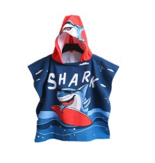 Prosop cu gluga REDQUIT, stil Poncho, Skateboard Shark, plaja, 120 x 60 CM, bleumarin foto