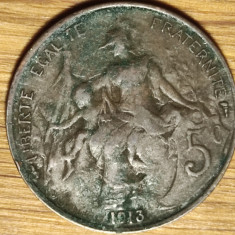 Franta - moneda de colectie bronz - 5 centimes 1913 - Paris - stare f buna !
