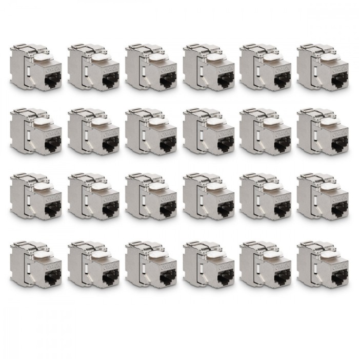 Set 24 Mufe CAT6A de 10 Gbit pentru cabluri Ethernet RJ45, Kwmobile, Argintiu, Metal, 45358.24