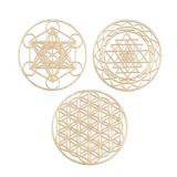 Decor mural boho geometrie sacră sculptură mandala chakra 3 piese &ndash; 30cm