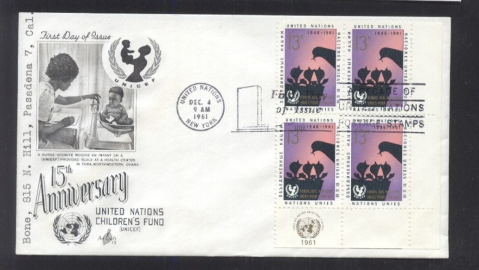UN New York 1961 UNICEF Mi.113 x 4 FDC UN.154