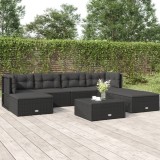 Cumpara ieftin Set mobilier de grădină cu perne, 7 piese, negru, poliratan