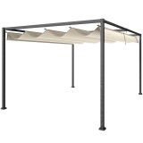 Outsunny Pergolă Gazebo 3x2 m cu Acoperiș Retractabil, Orificii de Drenaj, Țăruși și Șuruburi, Pergolă din Metal și Poliester pentru Exterior, Crem |