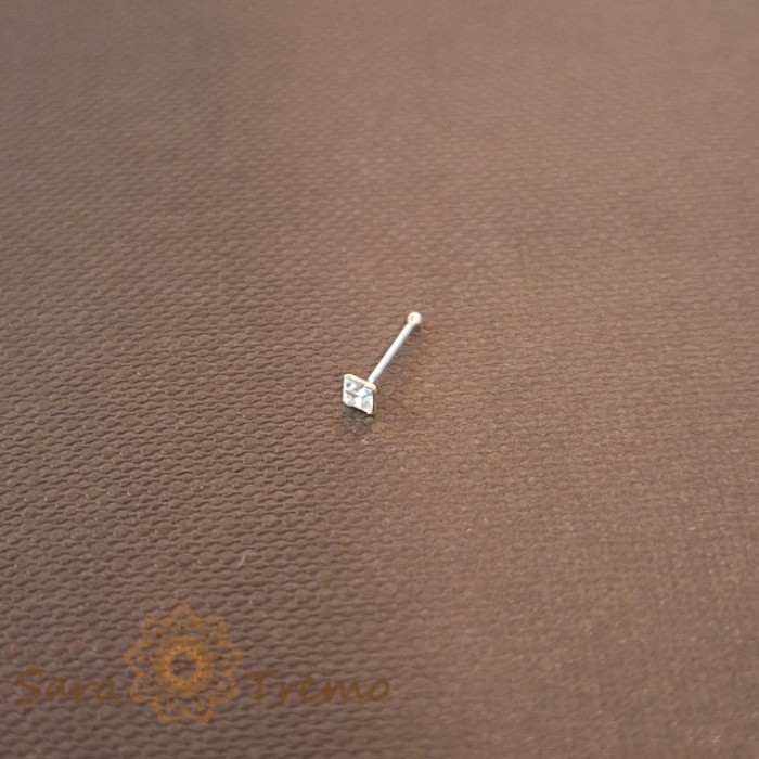 Piercing pentru nas din argint cu cristal zirconia alb patrat
