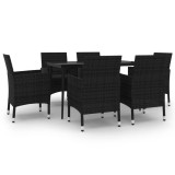 Set mobilier de gradina cu perne, 7 piese, poliratan si sticla