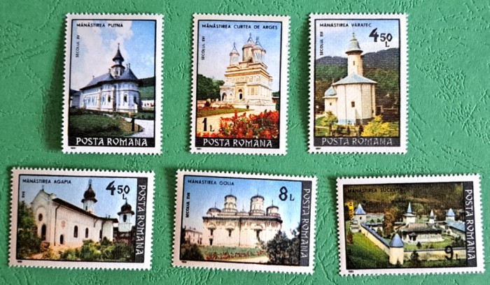 TIMBRE ROMANIA MNH LP1255/1991 M&acirc;năstiri - Serie &icirc;n simplă