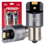 Becuri auto LED AMiO Full Canbus PRO PY21W 4x3030 SMD portocaliu amber 12V 24V pentru pozitii, semnalizari laterale si iluminare interior