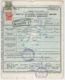 Romania, Ministerul Agriculturii, Bilet de adeverirea proprietatii, vanzarii si sanatatii animalelor, Berzasca, 1950