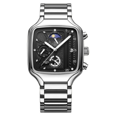 Ceas barbatesc Nibosi Elegant Otel inoxidabil Quartz Analog Patrat Argintiu foto