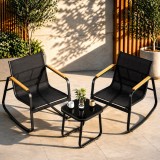 SONGMICS Set mobilier gradina cu 2 scaune balansoar si masa, cadru metalic, negru Household NewTrend