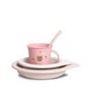 Set masa bebelusi Suavinex Forest roz +6 luni - Farfurie 450ml, Bol 300ml, Cana 150ml, Lingura, BPA Free