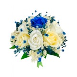 Buchet mic personalizabil cu trandafiri si floarea miresei (Albastru regal, Multicolor)